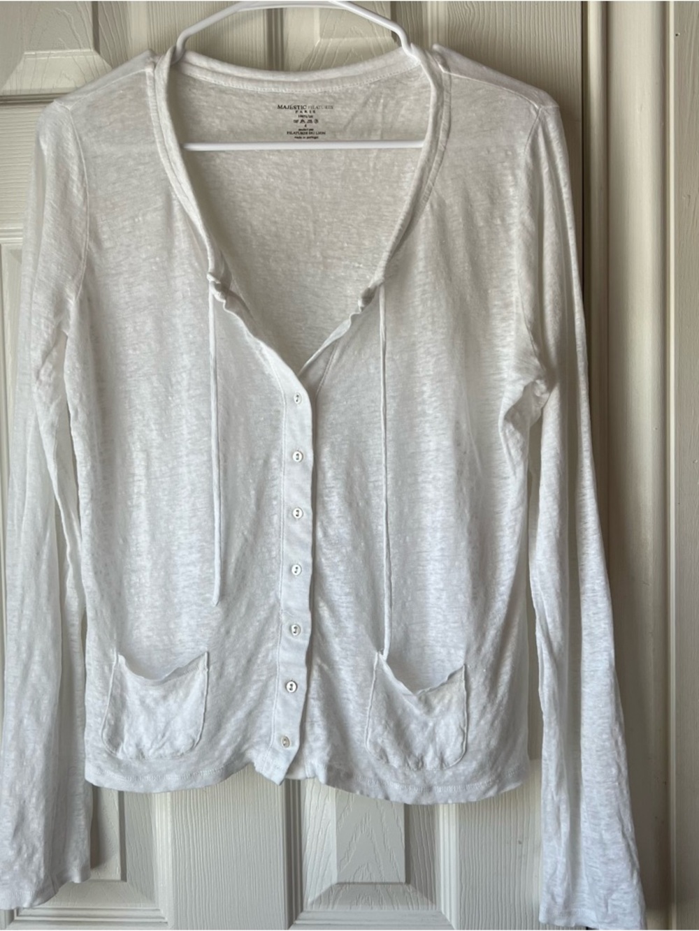 Majestic Filatures Paris White Linen  cardigan